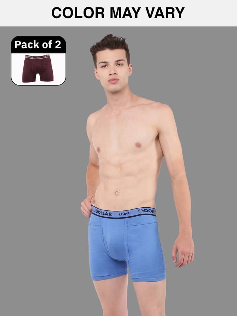 Dollar Lehar Mens Combed Cotton Trunk - Pack of 2 - (Colour May Vary)