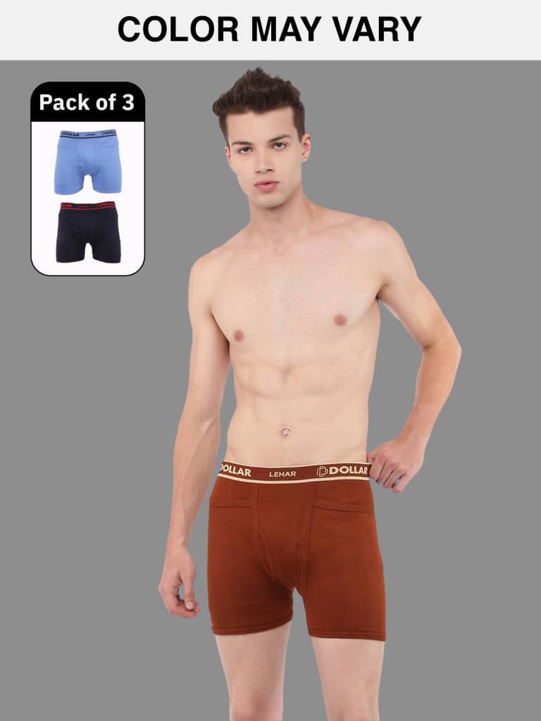 Dollar Lehar Mens Combed Cotton Trunk - Pack of 3 - (Colour May Vary)