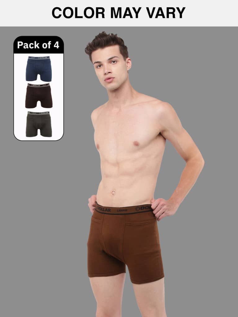 Dollar Lehar Mens Combed Cotton Trunk - Pack of 4 - (Colour May Vary)