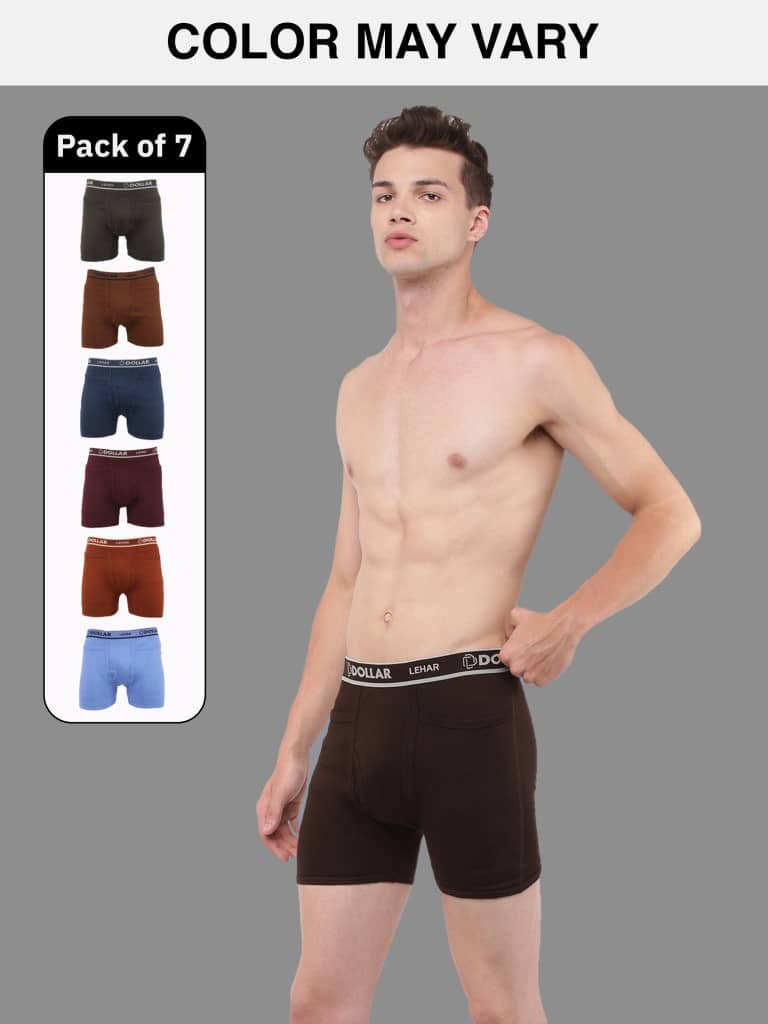 Dollar Lehar Mens Combed Cotton Trunk - Pack of 7 - (Colour May Vary)