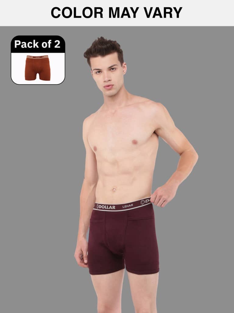 Dollar Lehar Mens Combed Cotton Trunk - Pack of 2 - (Colour May Vary)