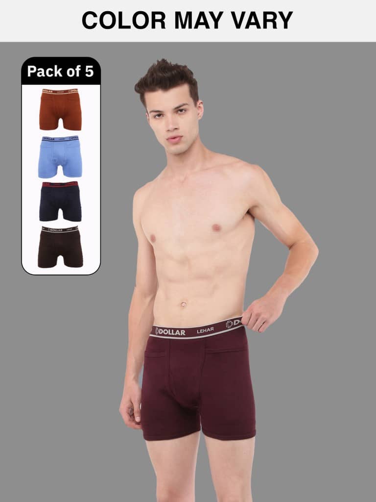 Dollar Lehar Mens Combed Cotton Trunk - Pack of 5 - (Colour May Vary)