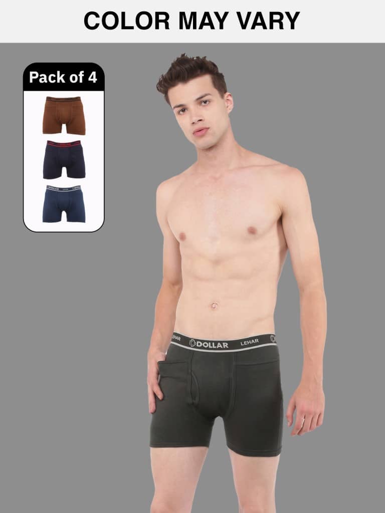 Dollar Lehar Mens Combed Cotton Trunk - Pack of 4 - (Colour May Vary)