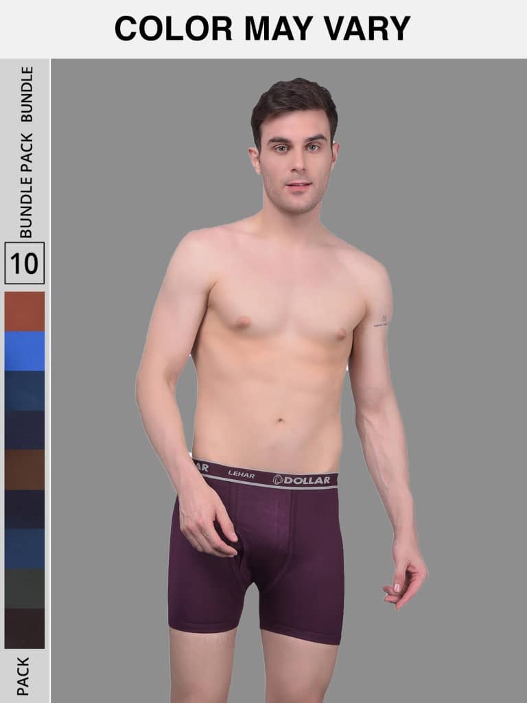 Dollar Lehar Mens Combed Cotton Trunk - Pack of 10 - (Colour May Vary)