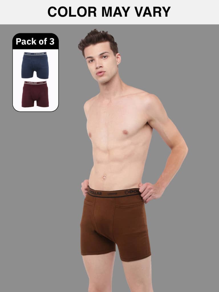Dollar Lehar Mens Combed Cotton Trunk - Pack of 3 - (Colour May Vary)