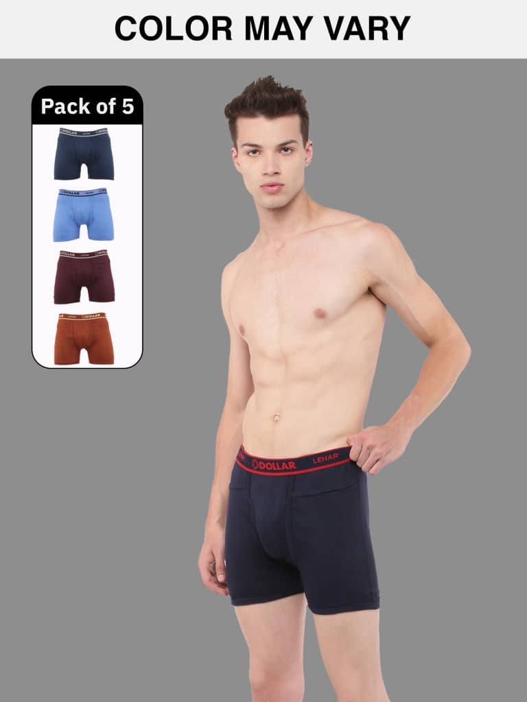 Dollar Lehar Mens Combed Cotton Trunk - Pack of 5 - (Colour May Vary)