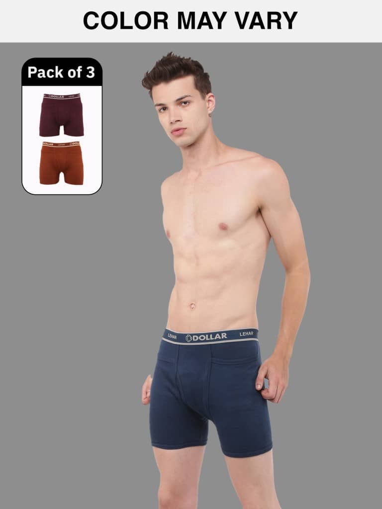 Dollar Lehar Mens Combed Cotton Trunk - Pack of 3 - (Colour May Vary)