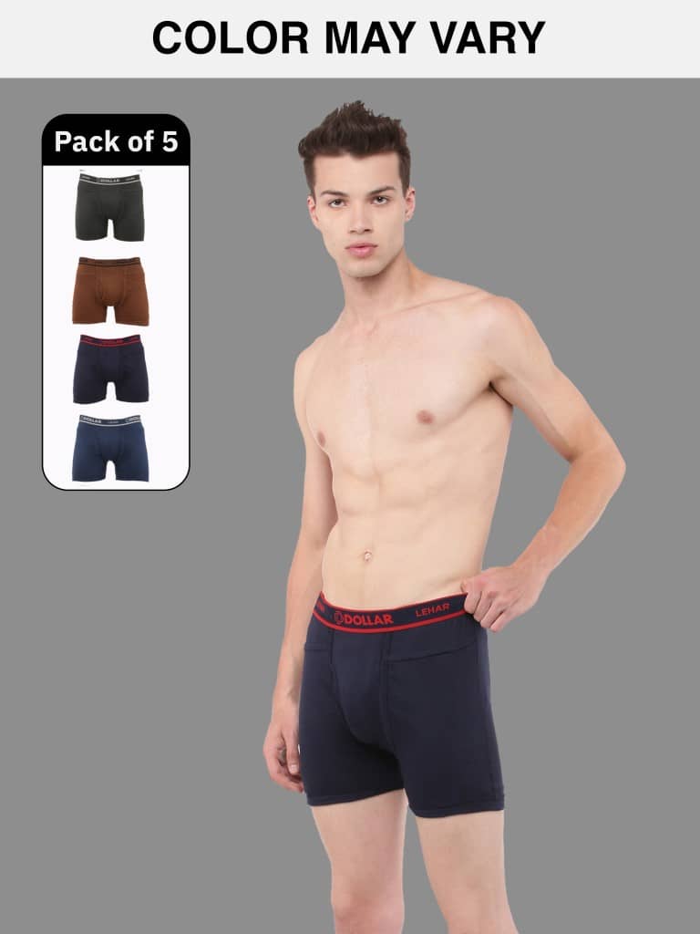 Dollar Lehar Mens Combed Cotton Trunk - Pack of 5 - (Colour May Vary)