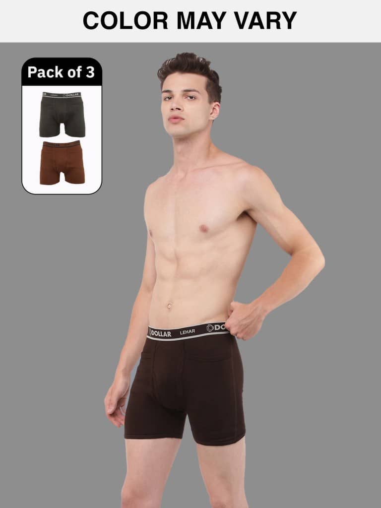 Dollar Lehar Mens Combed Cotton Trunk - Pack of 3 - (Colour May Vary)