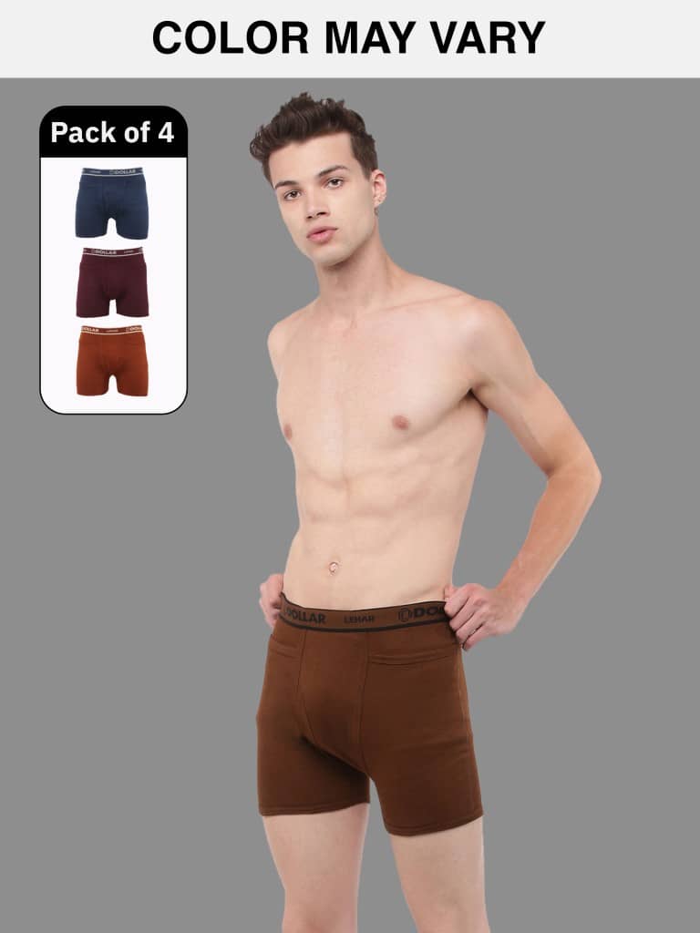 Dollar Lehar Mens Combed Cotton Trunk - Pack of 4 - (Colour May Vary)