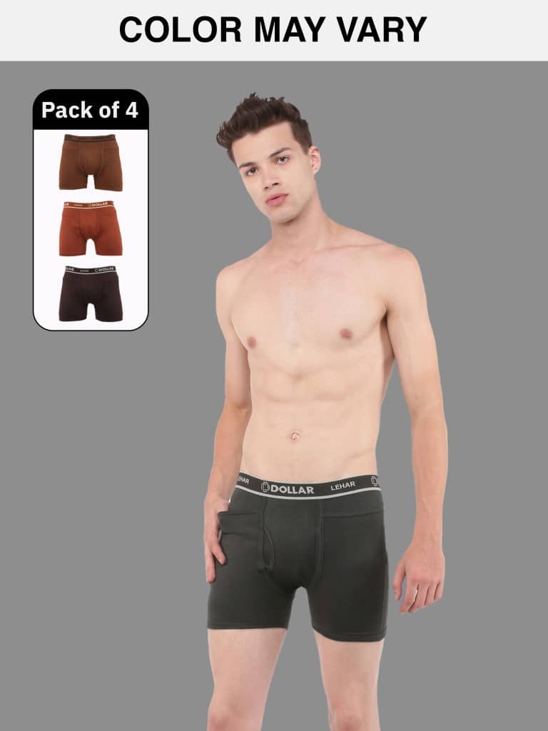Dollar Lehar Mens Combed Cotton Trunk - Pack of 4 - (Colour May Vary)