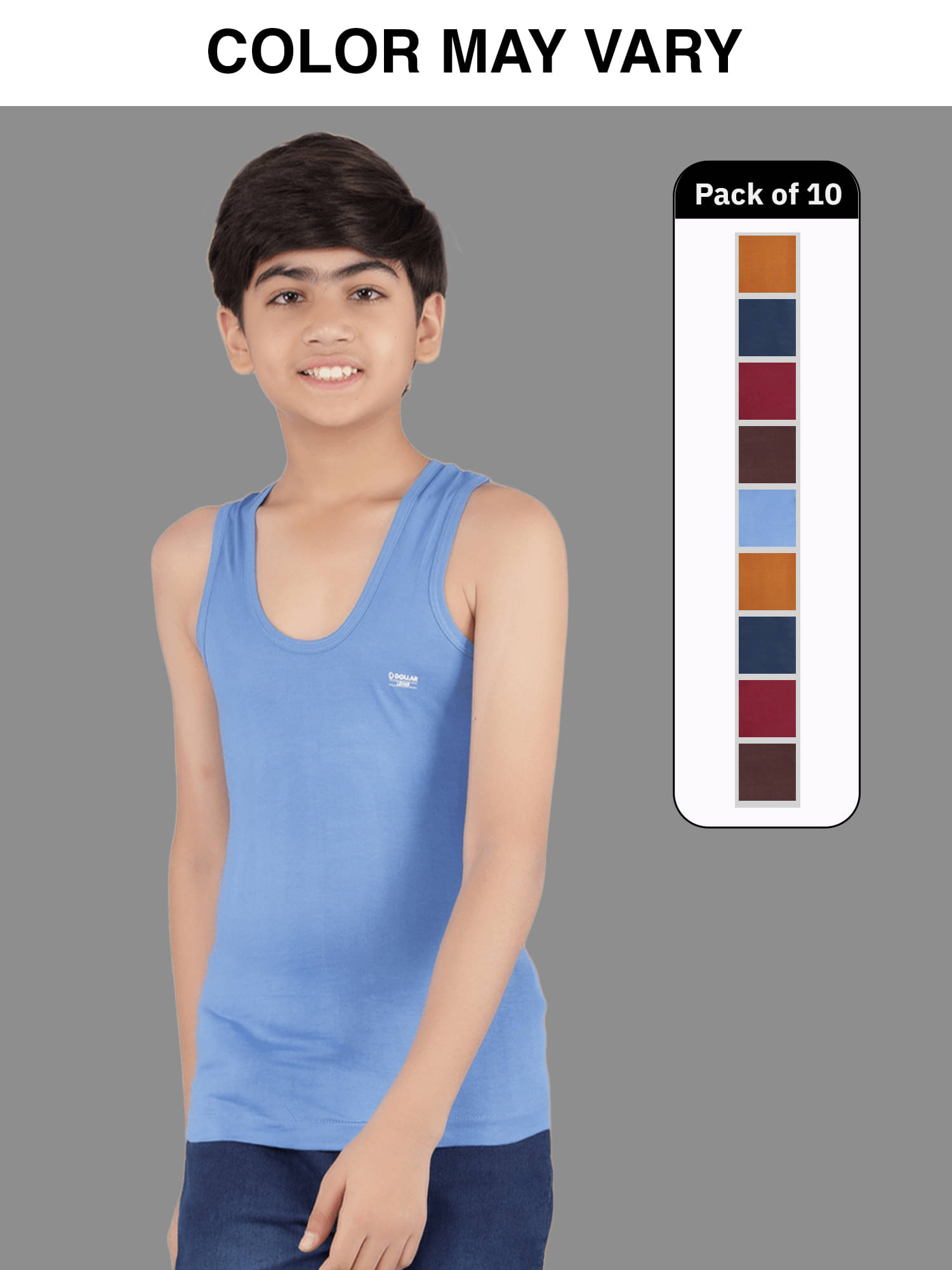 Dollar lehar Pack of 10 Boys Cotton Vest ( Multicolor 13 ) Dollar lehar Pack of 10 Boys Cotton Vest ( Multicolor 13 )