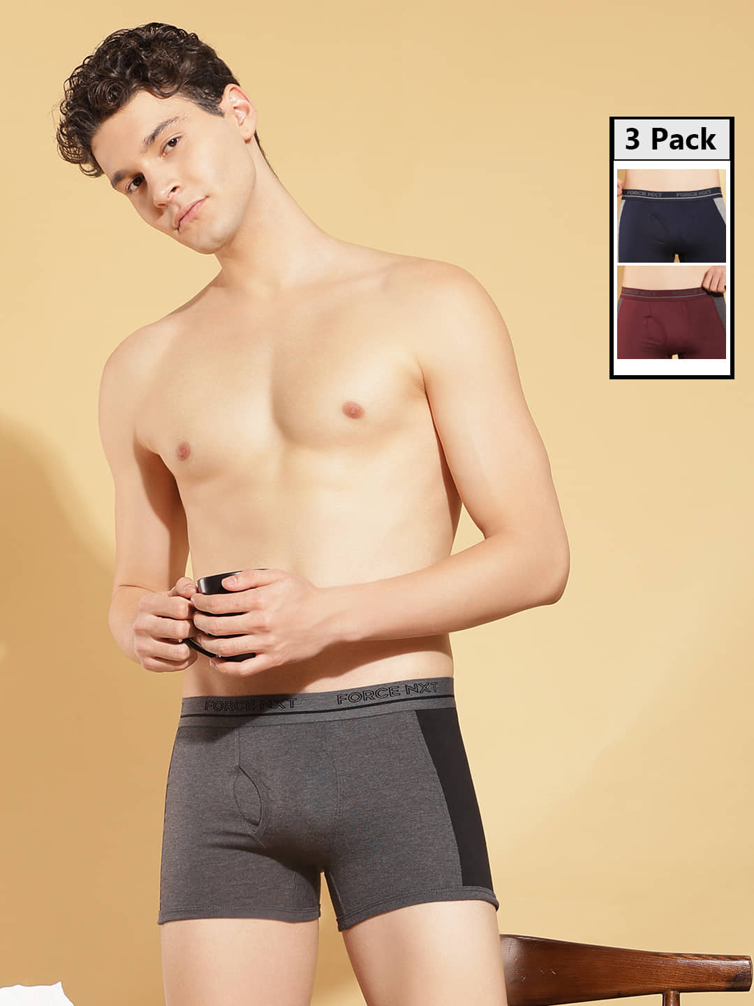 Force NXT Pack of 3 Cotton Trunks For Men's ( Multicolor )