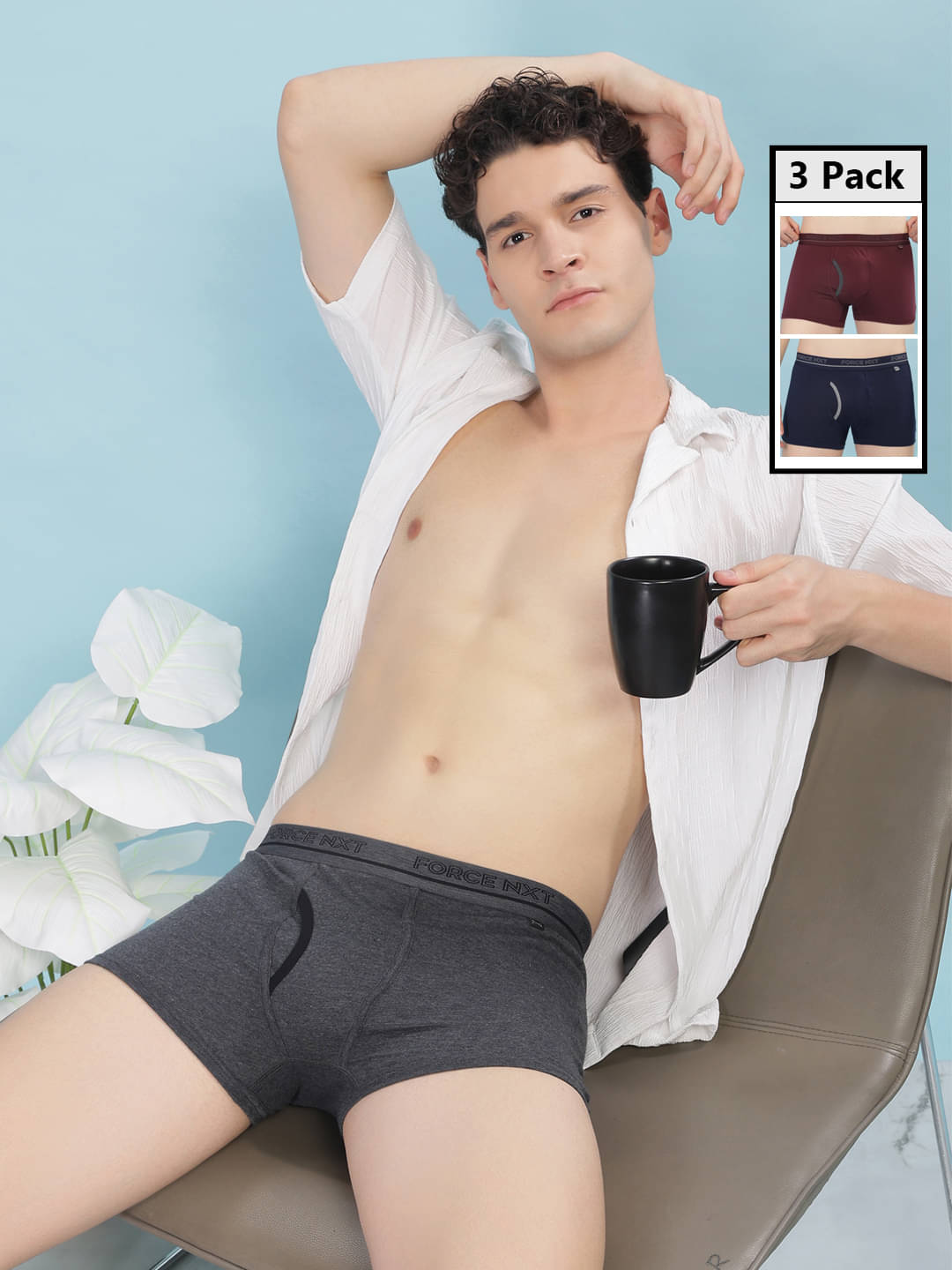     			Force NXT Pack of 3 Cotton Trunk For Men's ( Multi )