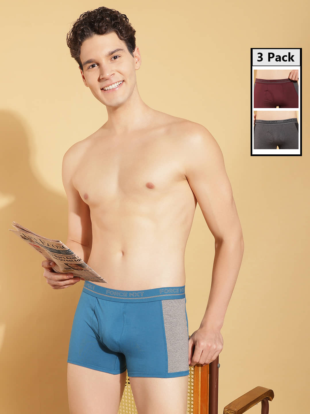 Force NXT Pack of 3 Cotton Trunks For Men's ( Multicolor )