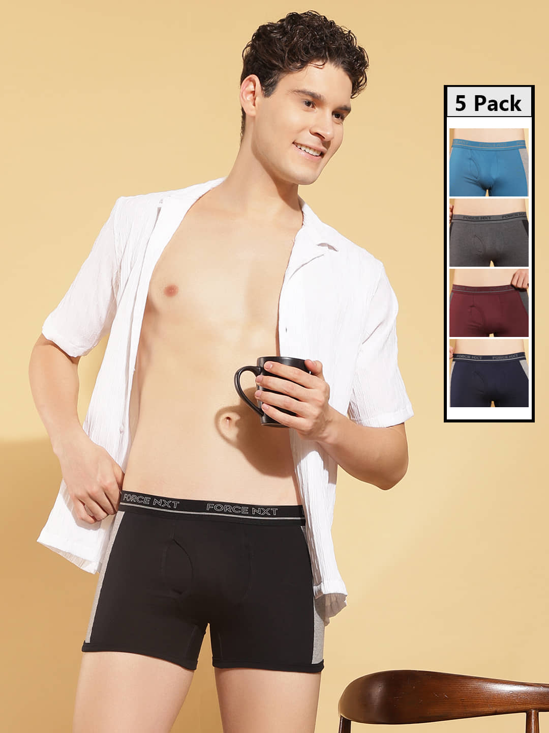 Force NXT Pack of 5 Cotton Trunks For Men's ( Multicolor )