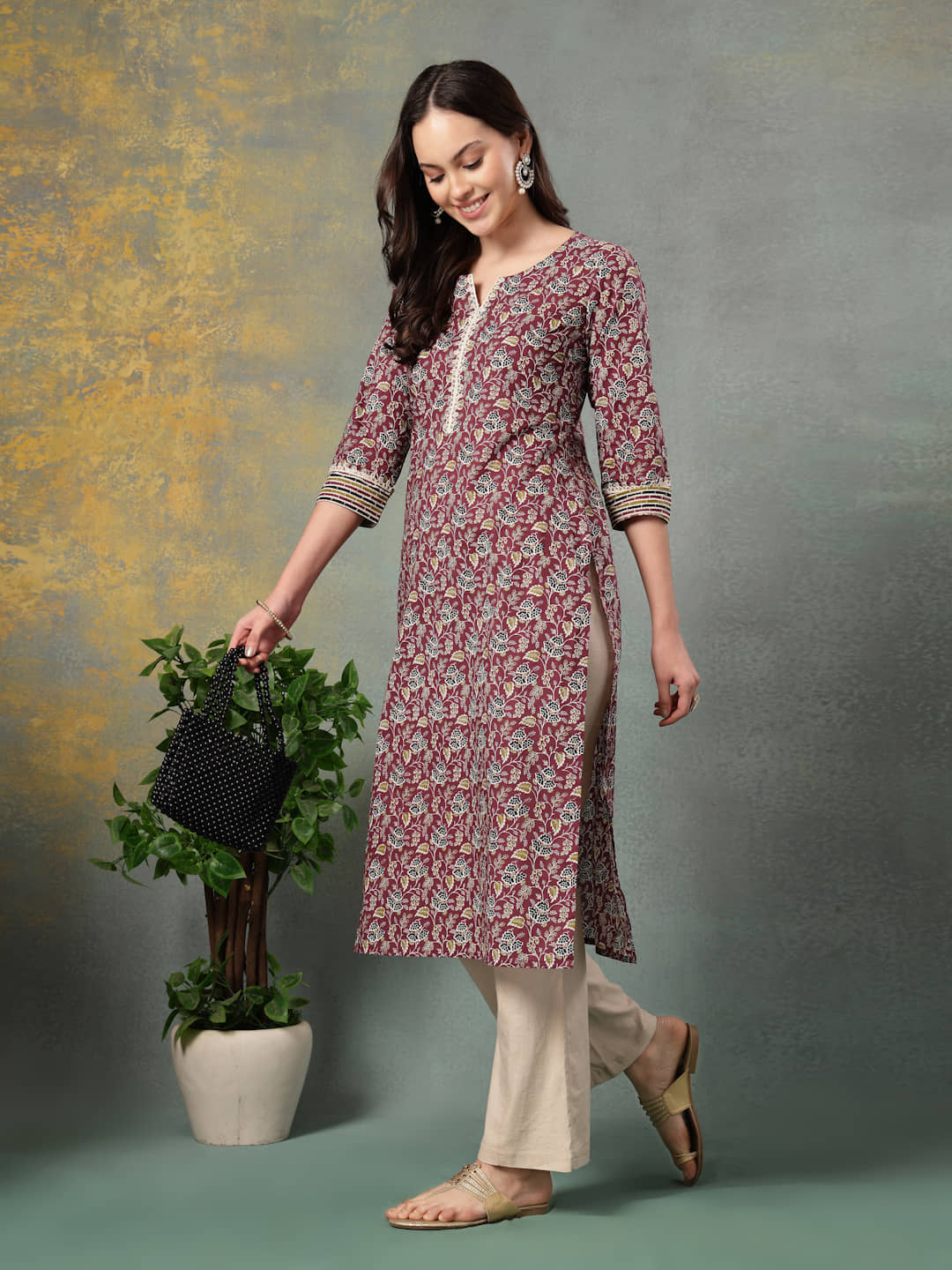 GOD BLESS Women Cotton Printed Straight Kurti ( Brown ) - Kurtis, Tunics | Buy online on ZillyBuy
