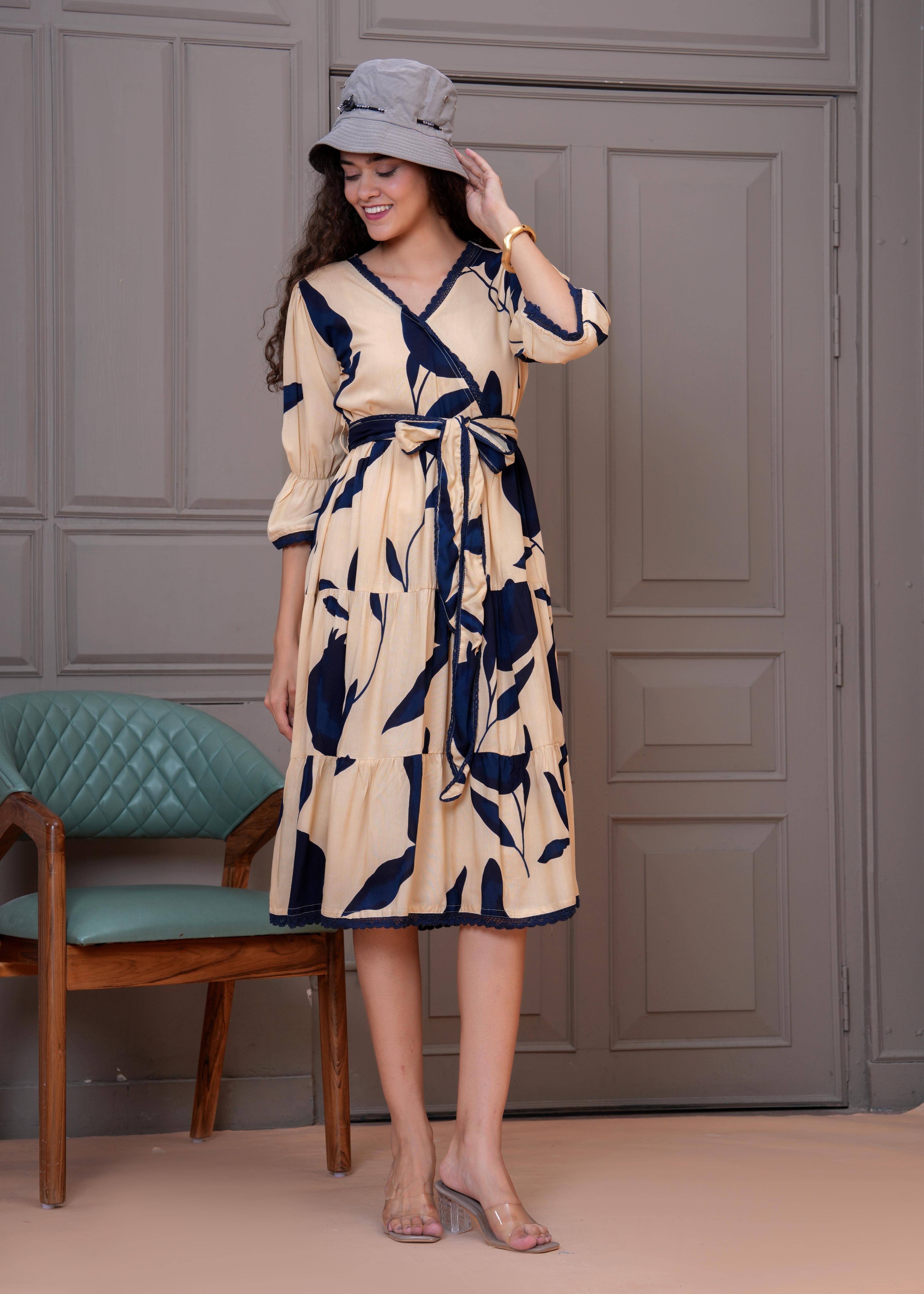 HIGHLIGHT FASHION EXPORT Women Rayon Self Design Fit & Flare Dress ( Cream ) HIGHLIGHT FASHION EXPORT Women Rayon Self Design Fit & Flare Dress ( Cream )