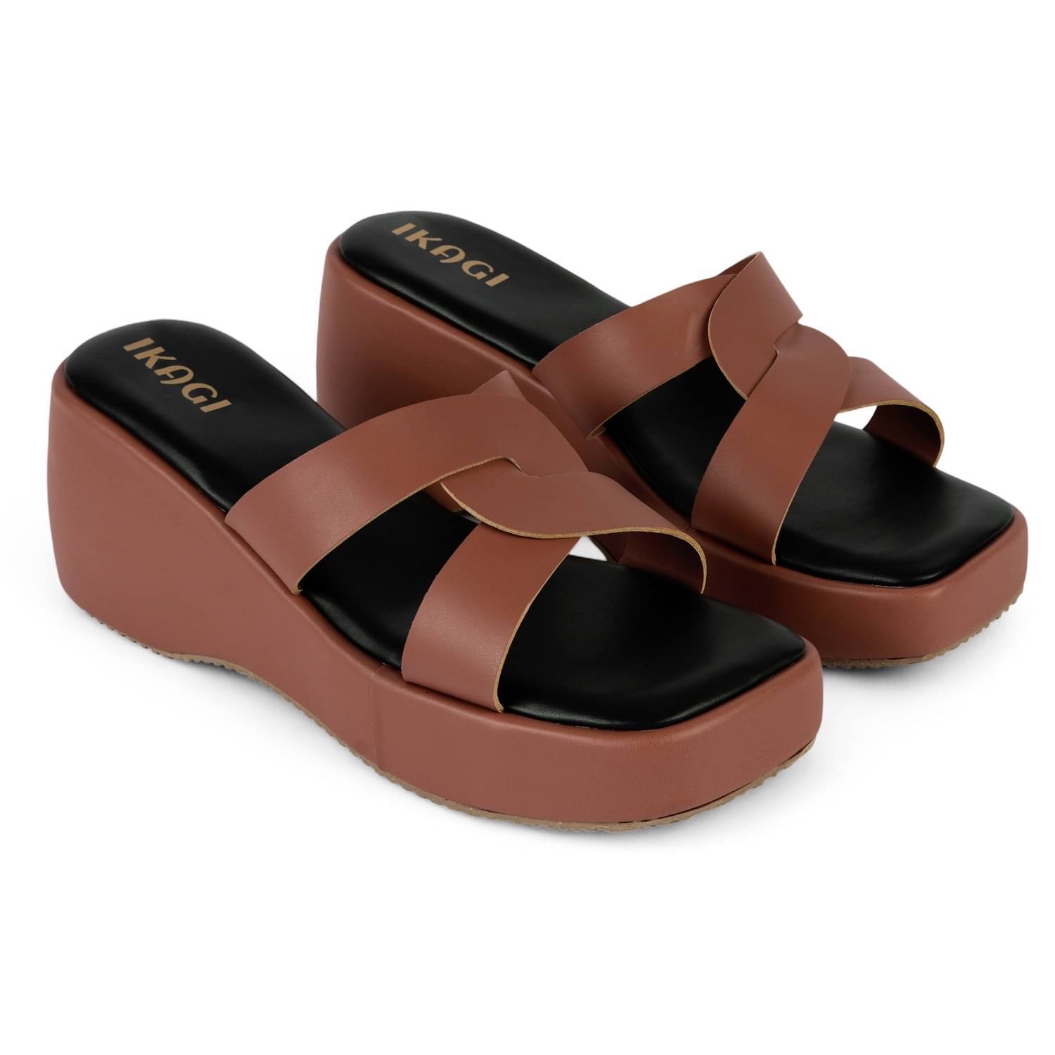     			IKAGI Tan Women's Slip On Heels