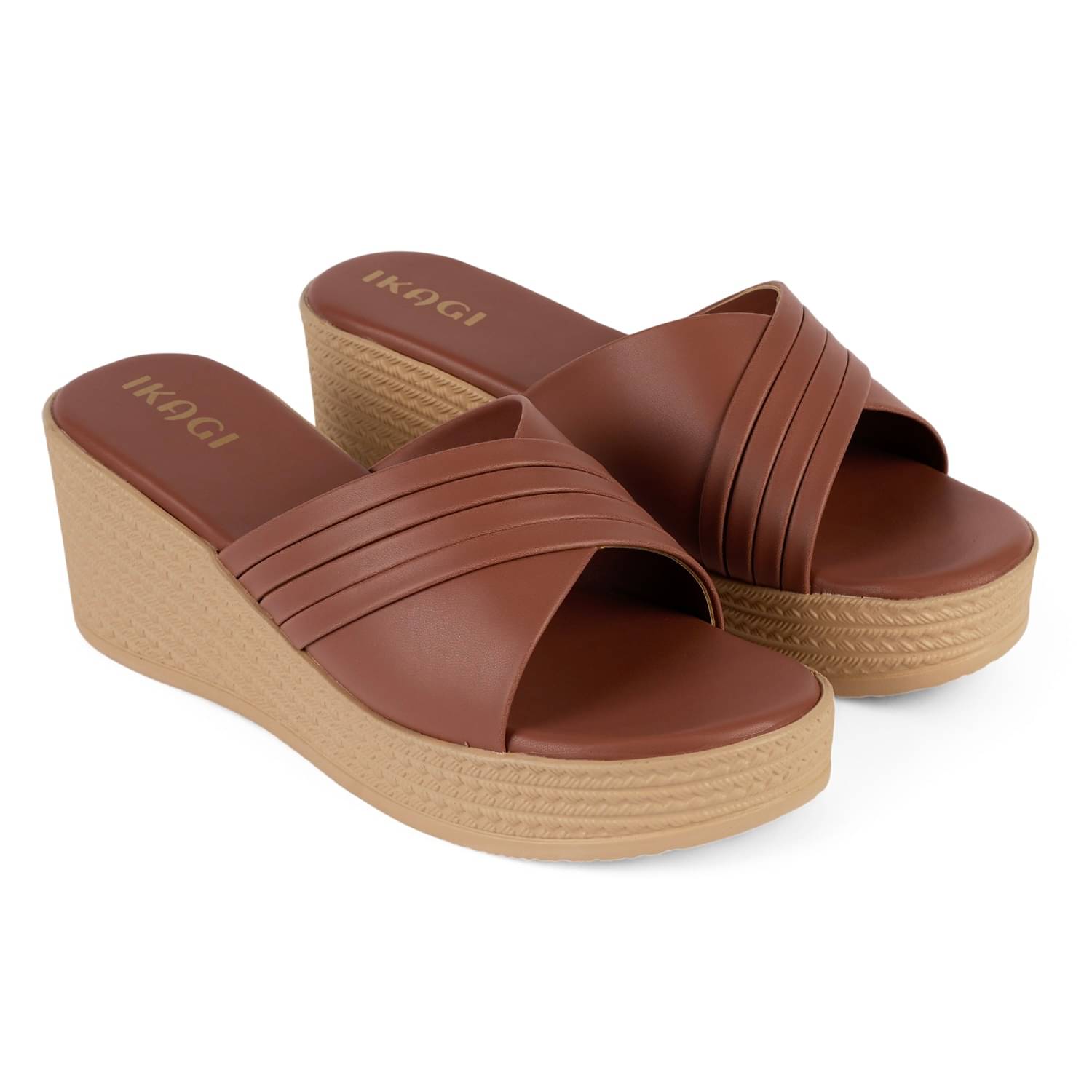     			IKAGI Tan Women's Slip On Heels