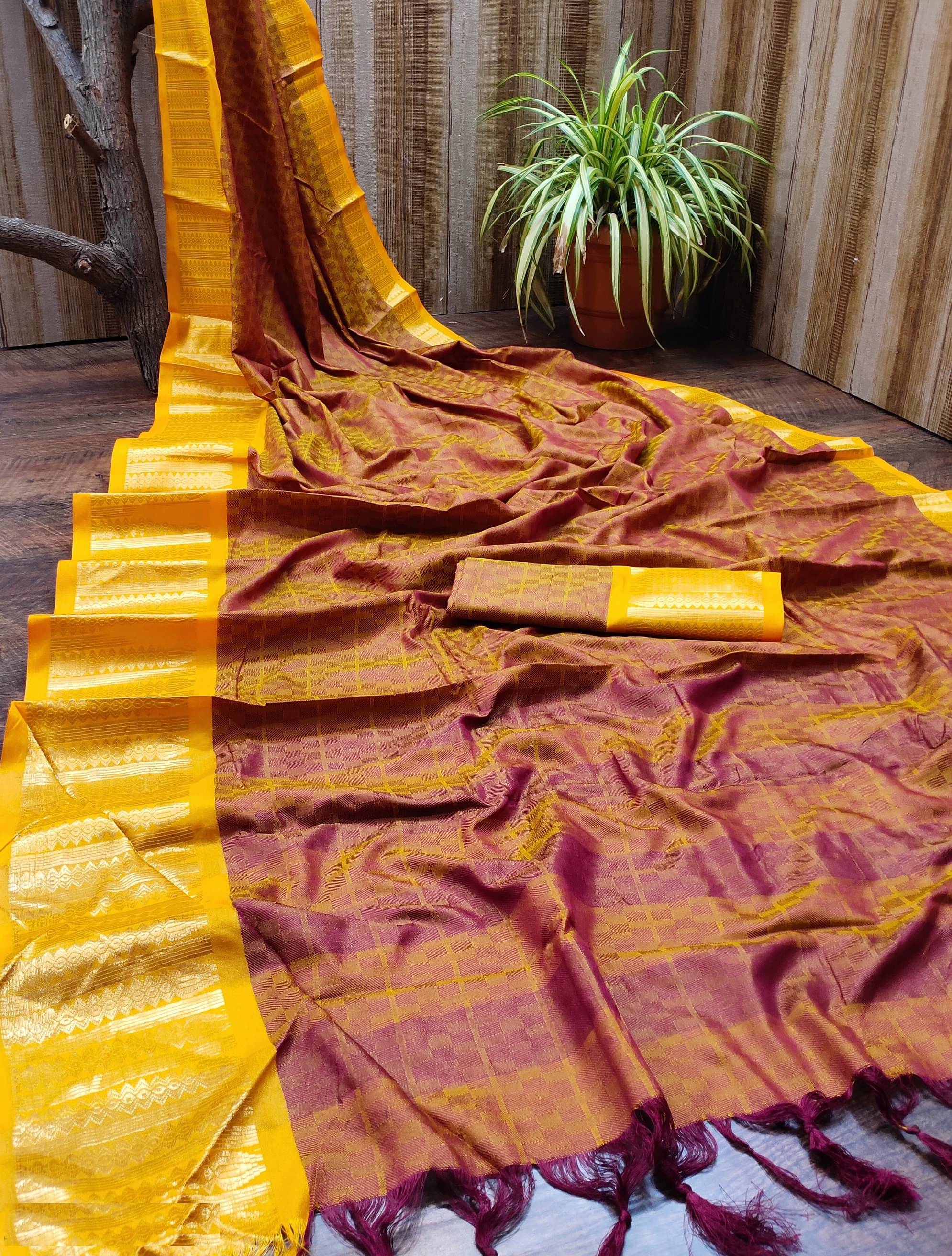 Juhi Collection Cotton Silk Colorblock Banarasi saree With Unstitched Blouse Piece ( Orange ) Juhi Collection Cotton Silk Colorblock Banarasi saree With Unstitched Blouse Piece ( Orange )
