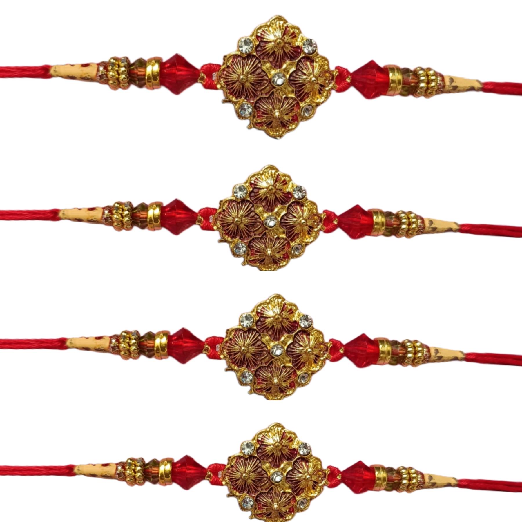 Kaashvi Creation Designer Rakhi with Roli Chawal - Rakhi for Brother, Bhaiya, Bhai Assorted Rakhi Set (Pack of 4) Kaashvi Creation Designer Rakhi with Roli Chawal - Rakhi for Brother, Bhaiya, Bhai Assorted Rakhi Set (Pack of 4)