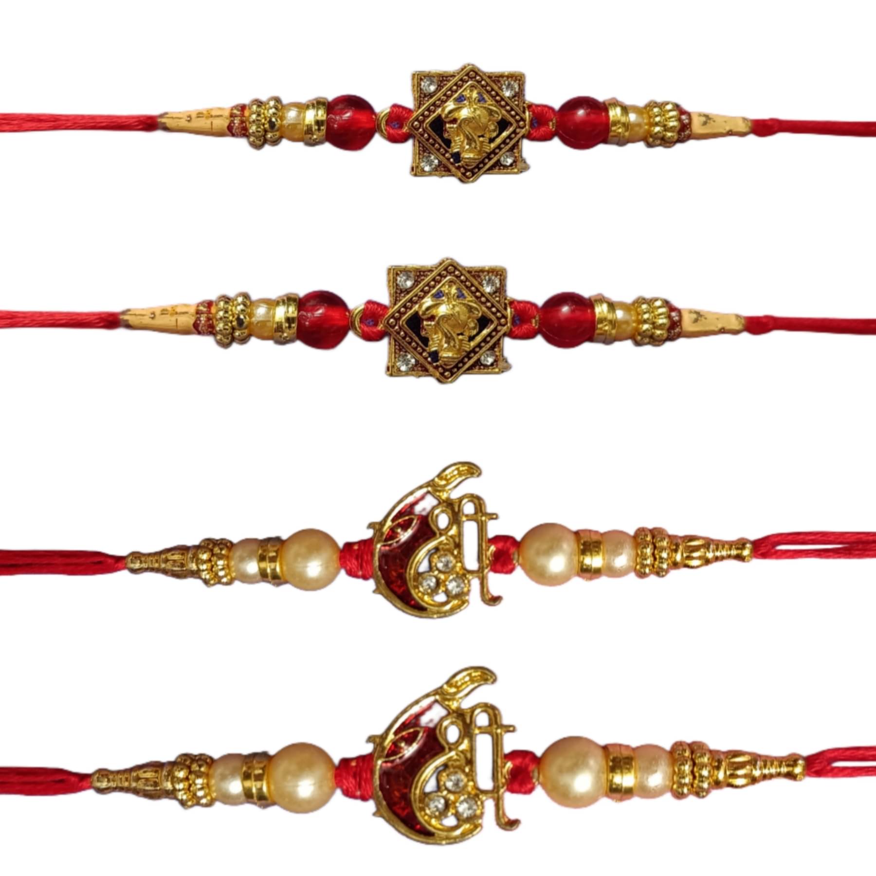 Kaashvi Creation Designer Rakhi with Roli Chawal - Rakhi for Brother, Bhaiya, Bhai Assorted Rakhi Set (Pack of 4) Kaashvi Creation Designer Rakhi with Roli Chawal - Rakhi for Brother, Bhaiya, Bhai Assorted Rakhi Set (Pack of 4)