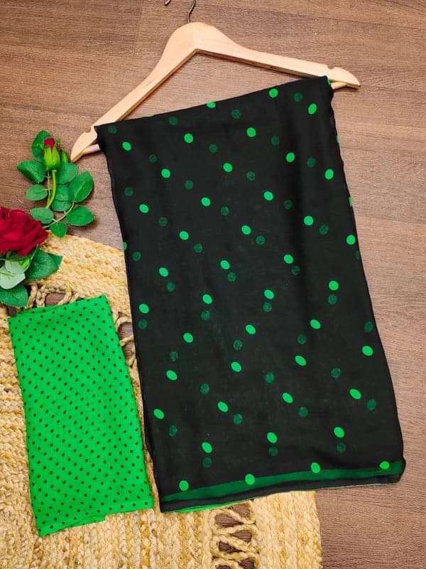 Kanooda Prints Georgette Printed Saree With Unstitched Blouse Piece ( Green ) Kanooda Prints Georgette Printed Saree With Unstitched Blouse Piece ( Green )