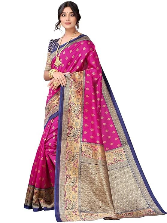 Kanooda Prints Silk Blend Woven Mysore Silk Sarees With Unstitched Blouse Piece ( Rama ) - Sarees | Buy online on ZillyBuy