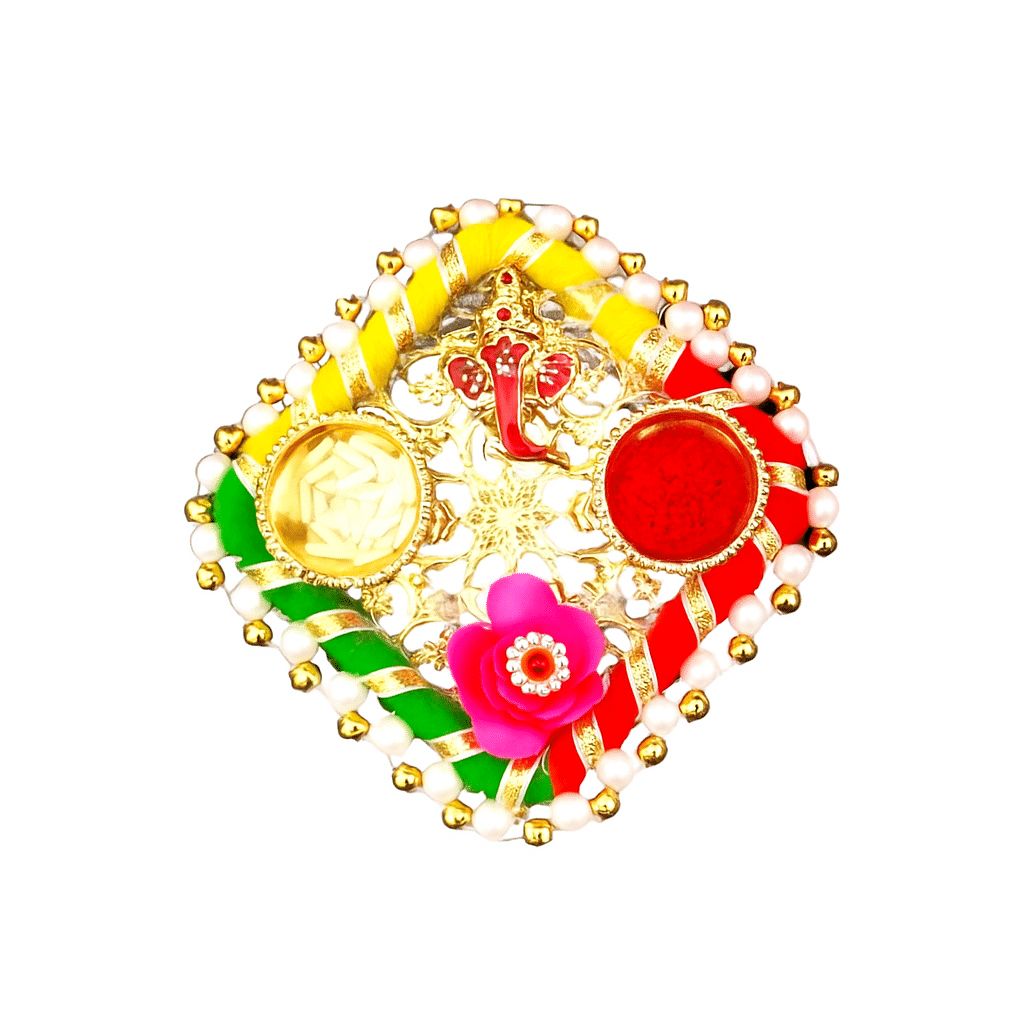     			Koogly Ganpati Haldi Kumkum Stand with Roli Stick for Temple/Rakhi/Home/Return Gift Steel (1 Pieces) Multicolor