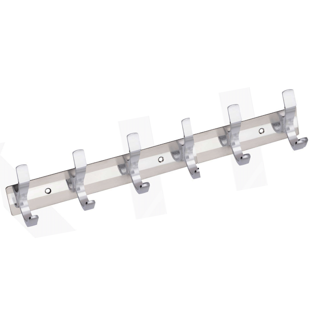 MALAIKAH Stainless Steel 6 Hook Wall Mounted Cloth Hanger – Heavy-Duty Rustproof Multi-Purpose Hanger for Clothes, Keys, Bags & Towels (Pack Of 1) MALAIKAH Stainless Steel 6 Hook Wall Mounted Cloth Hanger – Heavy-Duty Rustproof Multi-Purpose Hanger for Clothes, Keys, Bags & Towels (Pack Of 1)