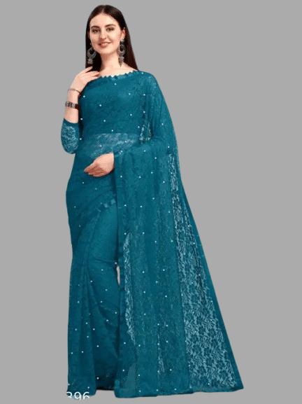 Nilkanthvarni Creation Net Woven Saree With Unstitched Blouse Piece ( Rama ) Nilkanthvarni Creation Net Woven Saree With Unstitched Blouse Piece ( Rama )