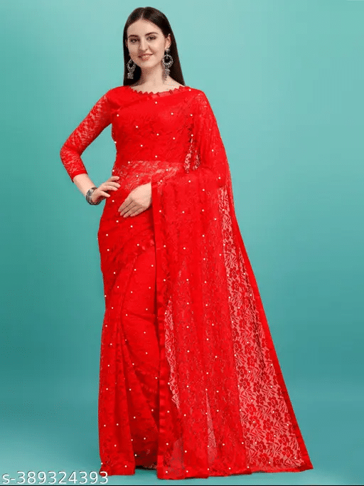 Nilkanthvarni Creation Net Woven Saree With Unstitched Blouse Piece ( Red ) Nilkanthvarni Creation Net Woven Saree With Unstitched Blouse Piece ( Red )