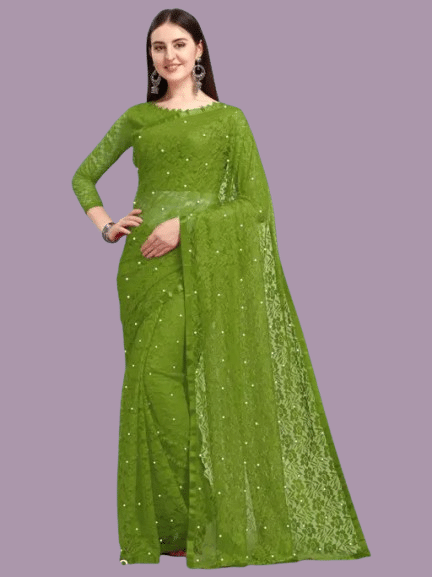 Nilkanthvarni Creation Net Woven Saree With Unstitched Blouse Piece ( Olive ) Nilkanthvarni Creation Net Woven Saree With Unstitched Blouse Piece ( Olive )