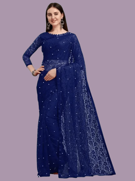 Nilkanthvarni Creation Net Woven Saree With Unstitched Blouse Piece ( Navy Blue ) Nilkanthvarni Creation Net Woven Saree With Unstitched Blouse Piece ( Navy Blue )