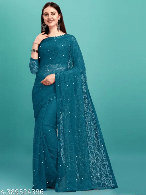 Nilkanthvarni Creation Net Woven Saree With Unstitched Blouse Piece ( Rama ) Nilkanthvarni Creation Net Woven Saree With Unstitched Blouse Piece ( Rama )