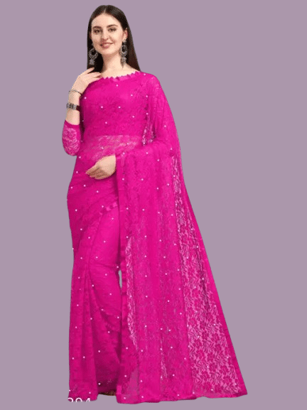 Nilkanthvarni Creation Net Woven Saree With Unstitched Blouse Piece ( Pink ) Nilkanthvarni Creation Net Woven Saree With Unstitched Blouse Piece ( Pink )