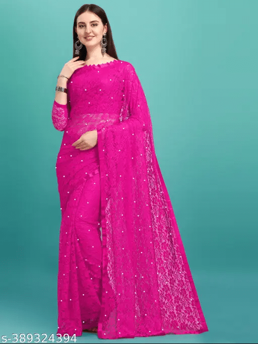 Nilkanthvarni Creation Net Embellished Saree With Unstitched Blouse Piece ( Pink ) Nilkanthvarni Creation Net Embellished Saree With Unstitched Blouse Piece ( Pink )
