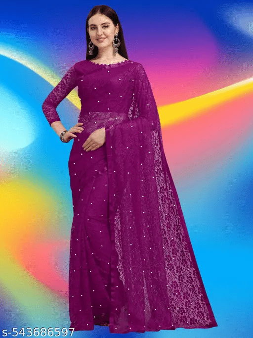     			Nilkanthvarni Creation Net Woven Saree With Unstitched Blouse Piece ( Wine )