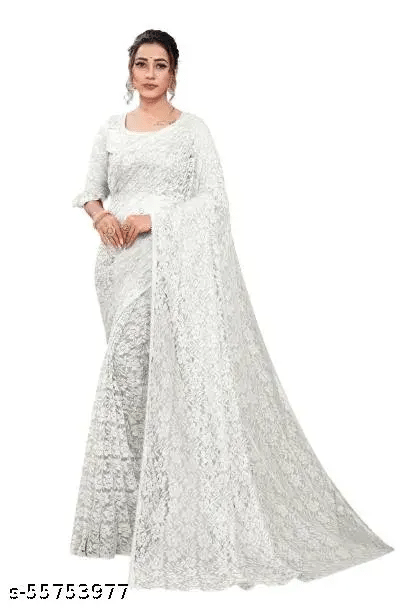     			Nilkanthvarni Creation Net Woven Saree With Unstitched Blouse Piece ( White )