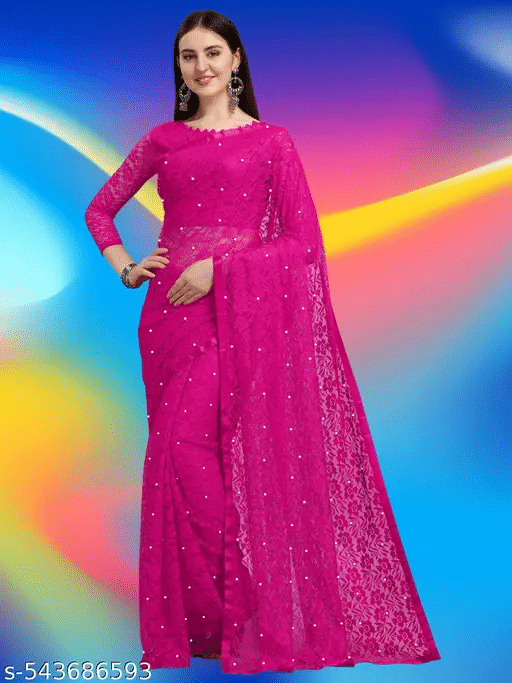 Nilkanthvarni Creation Net Embellished Saree With Stitched Blouse ( Pink ) Nilkanthvarni Creation Net Embellished Saree With Stitched Blouse ( Pink )