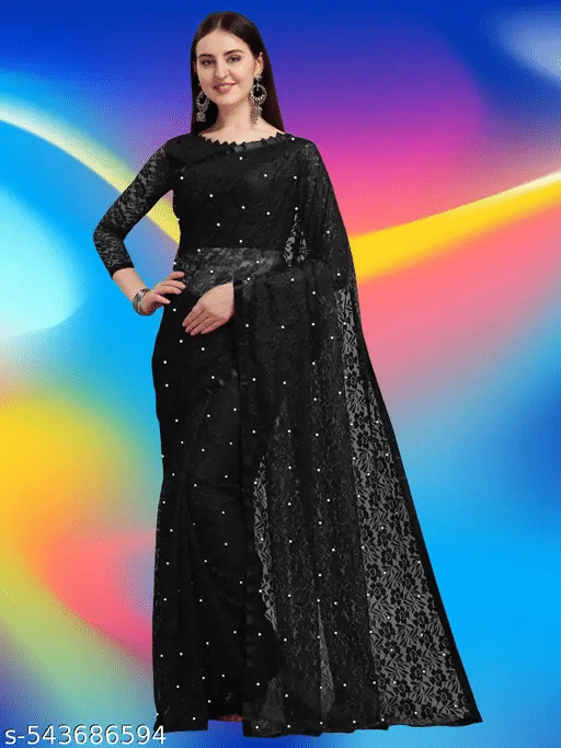     			Nilkanthvarni Creation Net Woven Saree With Unstitched Blouse Piece ( Black )