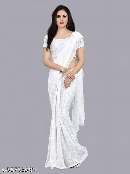 Nilkanthvarni Creation Net Woven Saree With Unstitched Blouse Piece ( White ) Nilkanthvarni Creation Net Woven Saree With Unstitched Blouse Piece ( White )