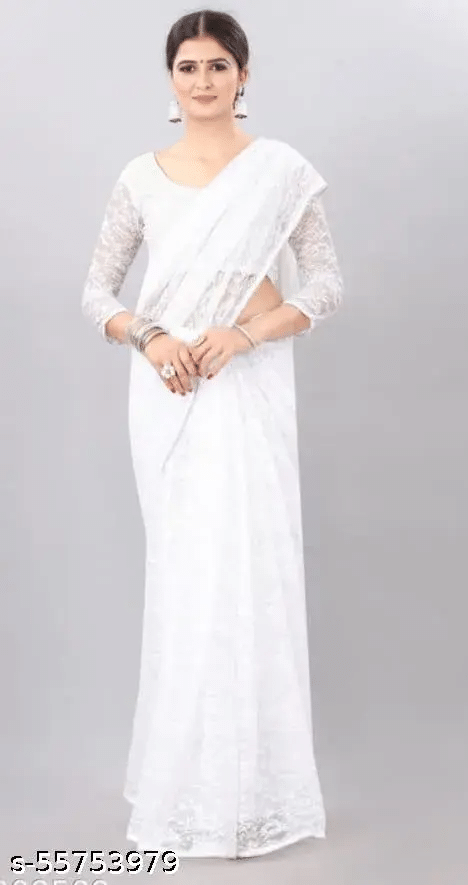 Nilkanthvarni Creation Net Woven Saree With Unstitched Blouse Piece ( White ) Nilkanthvarni Creation Net Woven Saree With Unstitched Blouse Piece ( White )