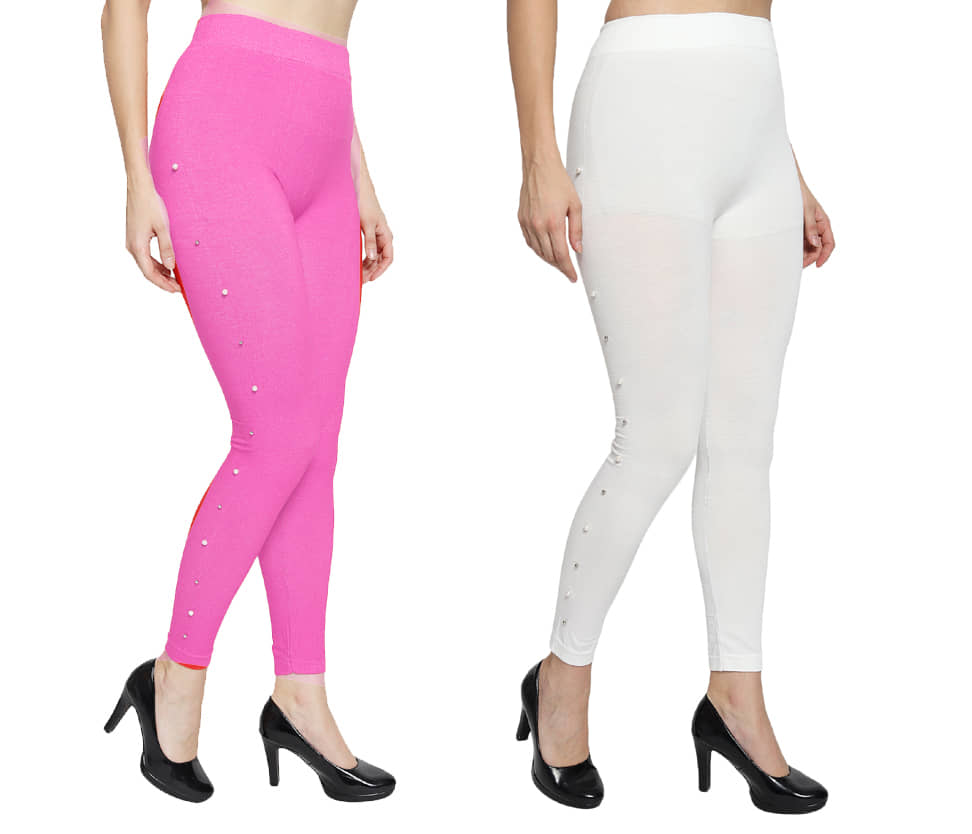 Nios Fashion Pack of 2 Girls Cotton Blend Jegging ( Multicolor 2 )