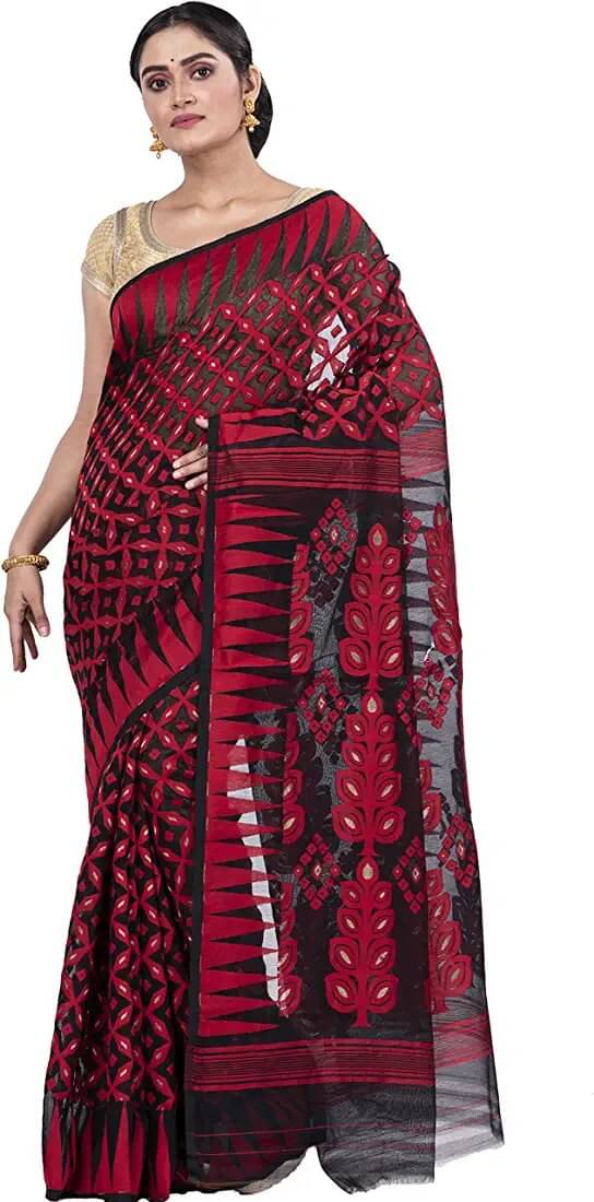     			PIYARI FASHION Cotton Blend Woven Jamdani Saree With Unstitched Blouse Piece ( Black )