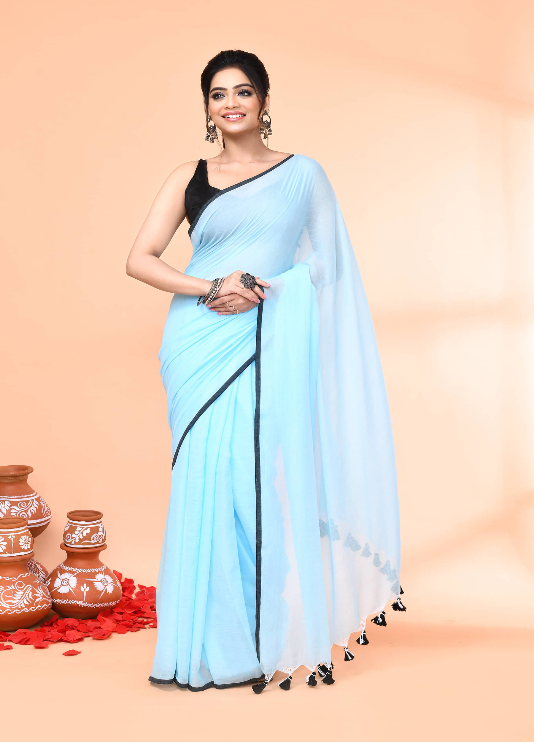     			PIYARI FASHION Cotton Woven Tant Saree Without Blouse Piece ( Aqua Blue )
