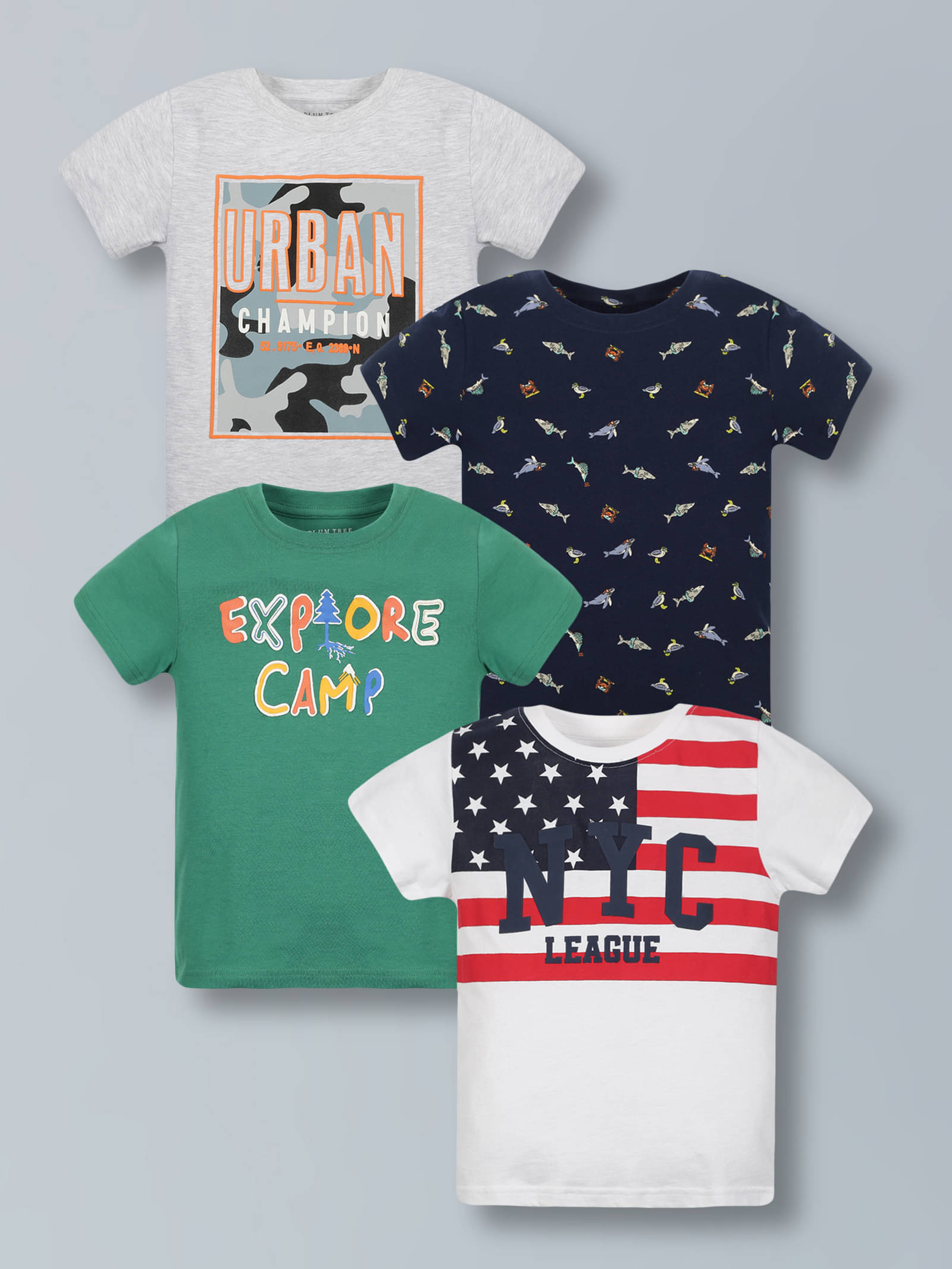     			PLUM TREE Pack of 4 Boys Cotton T-Shirt ( Multicolor )
