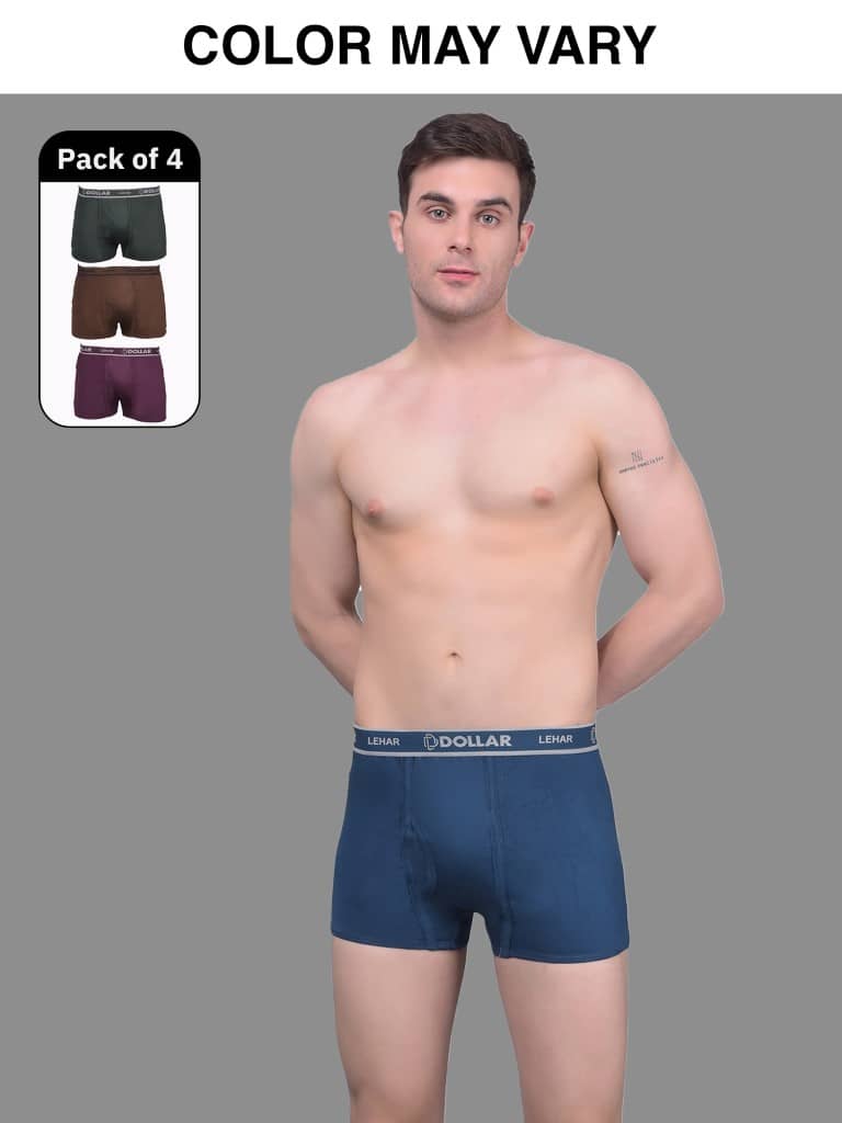 Dollar Lehar Mens Combed Cotton Trunk - Pack of 4 - (Colour May Vary)
