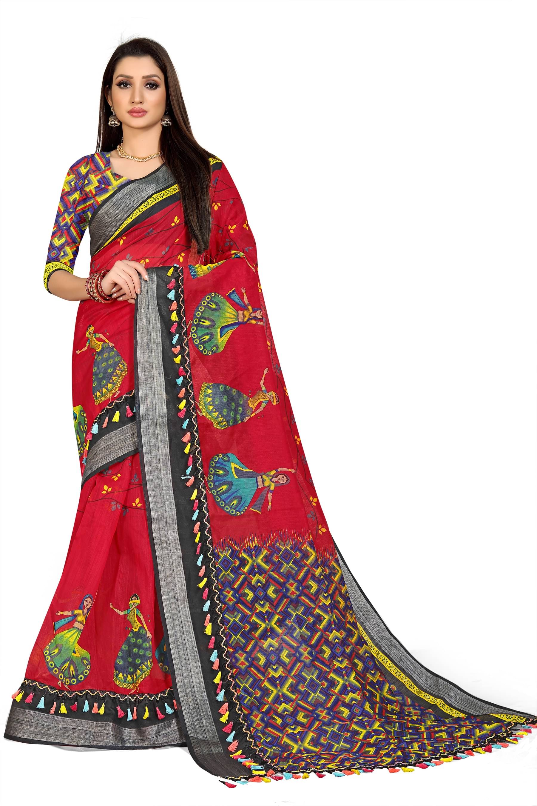     			R K S M Cotton Printed Saree With Unstitched Blouse Piece ( Red )